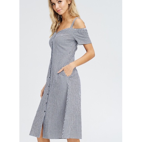 Gingham Midi Button Down Dress - Picture 2 of 4